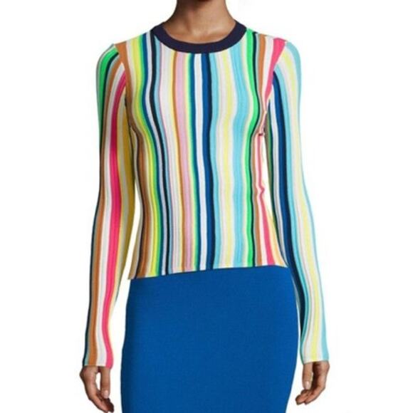 MILLY Vertical Striped Rainbow Pullover S - Picture 1 of 8